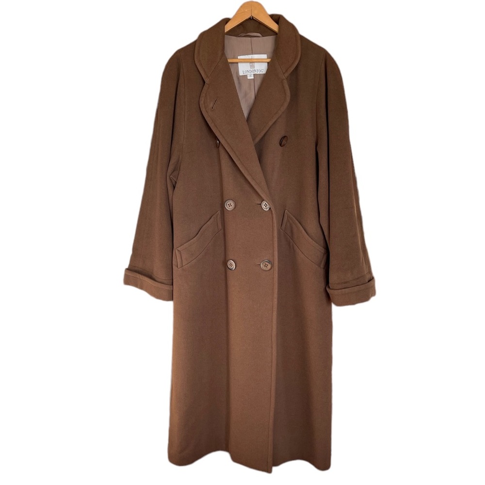 London Fog Long Double Breasted Brown Wool Coat